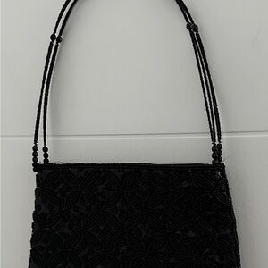 Chic Black Beaded Shoulder Bag